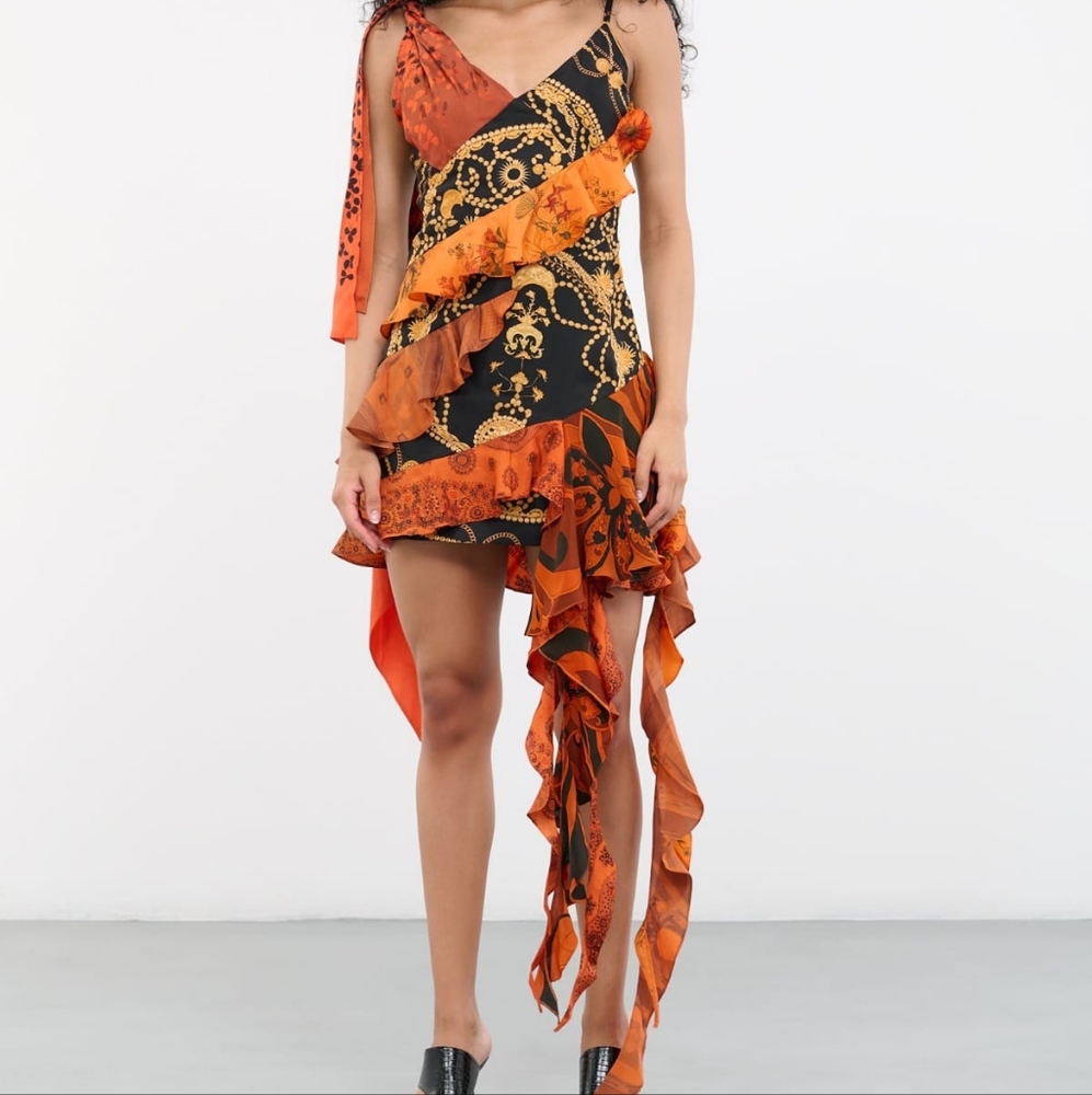 Marine Serre Elegant Orange and Black Mini Dress. NWT!!